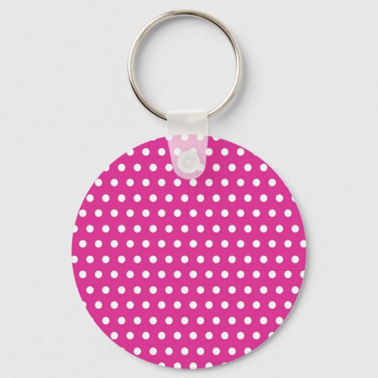 Hot-roze Fuchsia en White Polka Dots Pattern Gift Sleutelhanger (Voorkant)