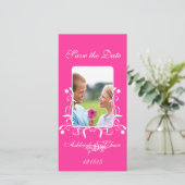 Hot-roze Fuchsia Save the Date Your Photo (Staand voorkant)