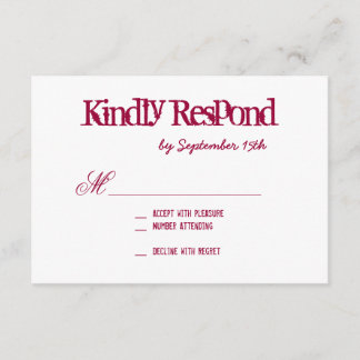 Hot-roze Fuchsia Typografie Weddenschap RSVP-kaart RSVP Kaartje