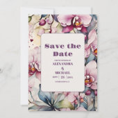 Hot roze fuchsia Waterverf orchideeën bruiloft Save The Date (Voorkant)