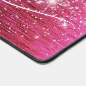 Hot roze geborsteld metaal zilver glitter monogram bureaumat (Hoek)