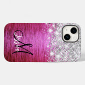 Hot roze geborsteld metaal zilver glitter monogram Case-Mate iPhone case (Achterkant (horizontaal))