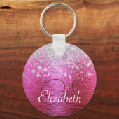 Hot roze geborsteld metaal zilver glitter monogram sleutelhanger (Achterkant)