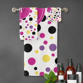 Hot roze geel monogram polka stippen bad handdoek