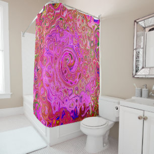 Hot-roze gemarmerde kleuren Abstract Retro Swirl Douchegordijn