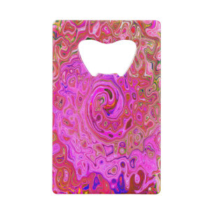 Hot-roze gemarmerde kleuren Abstract Retro Swirl Kredietkaart Flessenopener