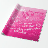 Hot-roze Geometric Mesh Pattern verjaardag op elke Cadeaupapier (Uitgerold)