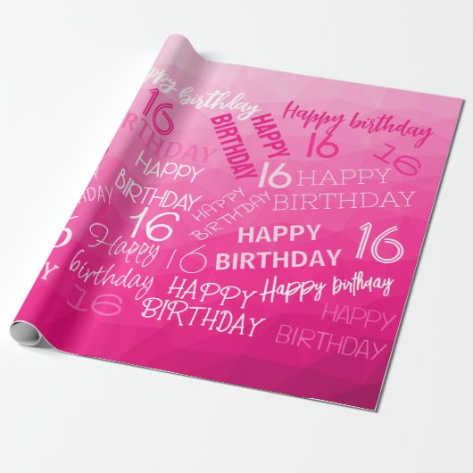 Hot-roze Geometric Mesh Pattern verjaardag op elke Cadeaupapier (Uitgerold)