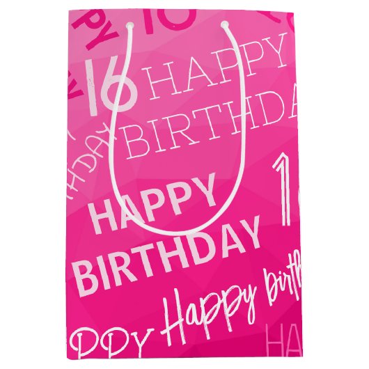 Hot-roze Geometric Mesh Pattern verjaardag op elke Medium Cadeauzakje (Voorkant)