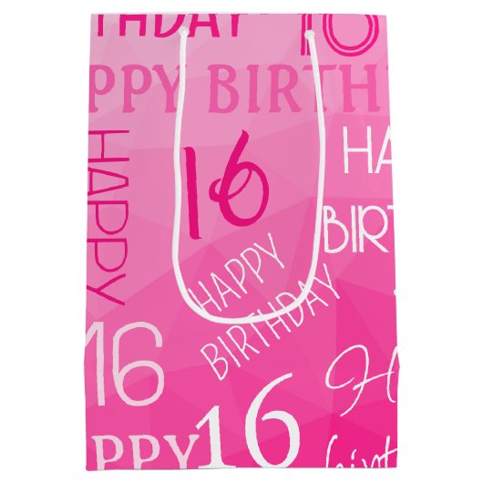 Hot-roze Geometric Mesh Pattern verjaardag op elke Medium Cadeauzakje (Achterkant)