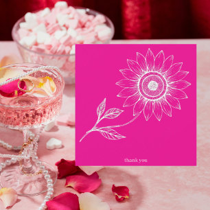 Hot Roze Gepersonaliseerde Vierkante Zonnebloem Ou Bedankkaart