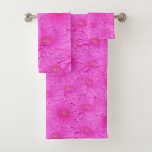 Hot-Roze Gerbera Flowers, Bathtowel Set Bad Handdoek