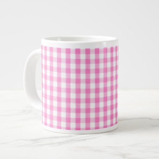 Hot-roze Gingham-patroon Jumbo Mok (Voorkant links)