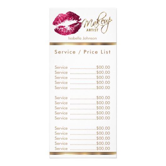 Hot-roze glazen lips - service / prijslijst reclamekaart (Voorkant)