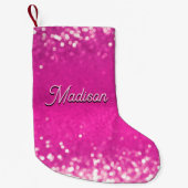 Hot roze glitter bokeh aangepaste tekst kleine kerstsok (Voorkant)