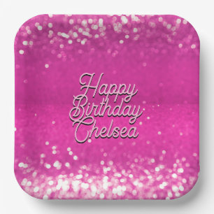 Hot roze glitter bokeh aangepaste tekst papieren bordje