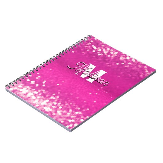 Hot roze glitter bokeh monogram notitieboek (Linkerzijde)