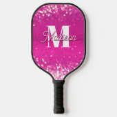 Hot roze glitter bokeh monogram pickleball paddle (Voorkant)