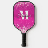 Hot roze glitter bokeh monogram pickleball paddle (Achterkant)