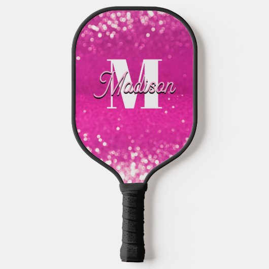 Hot roze glitter bokeh monogram pickleball paddle (Achterkant)