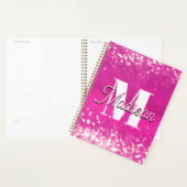 Hot roze glitter bokeh monogram planner (Display)