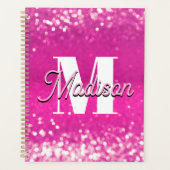 Hot roze glitter bokeh monogram planner (Voorkant)