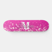Hot roze glitter bokeh monogram skateboard (Horizontaal)