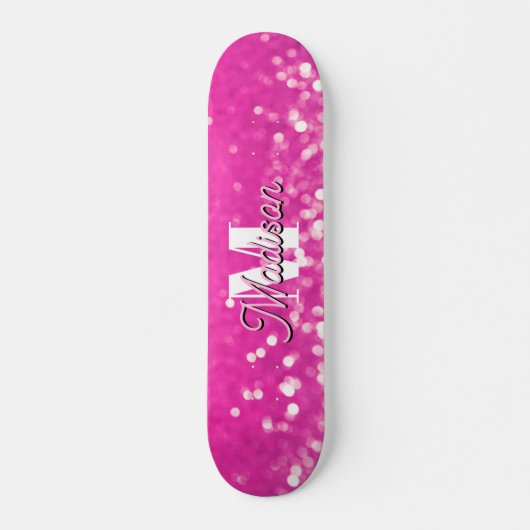 Hot roze glitter bokeh monogram skateboard (Voorkant)