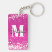 Hot roze glitter bokeh monogram sleutelhanger (achterkant)