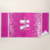 Hot roze glitter bokeh monogram strandlaken (Voorkant)