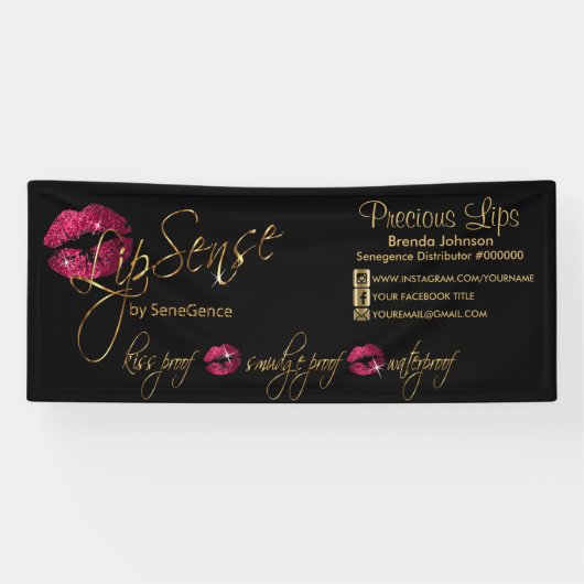 Hot-roze glitter en Gold Lips 2 Spandoek (Horizontaal)
