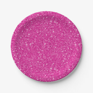 Hot-roze glitter, gedrukt patroon papieren bordje