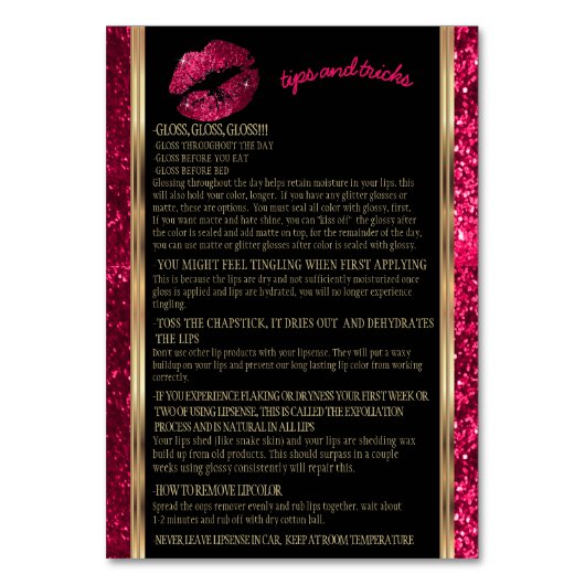 Hot-roze glitter Lip Hoe past u instructies toe Kaart (Achterkant)