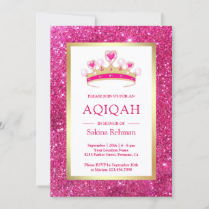 Hot Roze Glitter Tiara Prinses Aqiqah Kaart