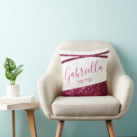 Hot roze glitter tiener naam kussen mitswa verjaar (Stoel)