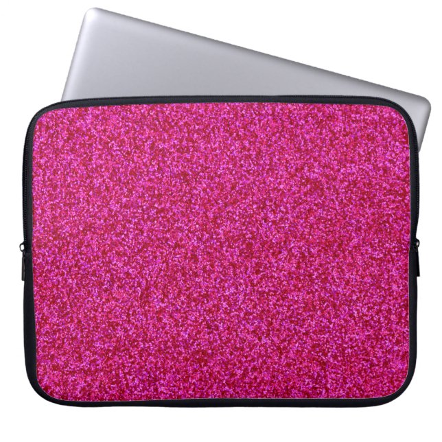 Hot-roze glitterlaptophoes laptop sleeve (Voorkant)