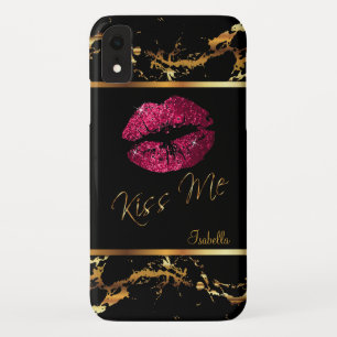 Hot-roze glitterliften en goudmarmer iPhone XR hoesje