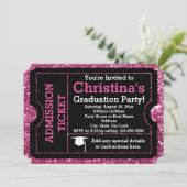 Hot-roze Glitz Graduation Party Ticket Invitation Kaart (Staand voorkant)