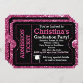 Hot-roze Glitz Graduation Party Ticket Invitation Kaart (Voorkant / Achterkant)