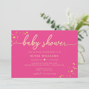 Hot-roze Gold Baby shower uitnodiging