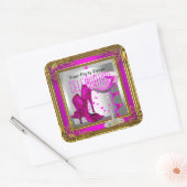 Hot-Roze Gold High-Hiel-schoetsen Champagne Vierkante Sticker (Envelop)