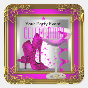 Hot-Roze Gold High-Hiel-schoetsen Champagne Vierkante Sticker
