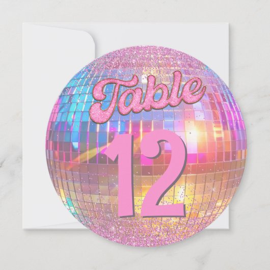 Hot Roze Goud Retro Disco Bal Ronde Tafel Nummer Kaart (Voorkant)