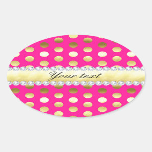 Hot Roze Gouden Folie Polka Dots Diamanten Ovale Sticker