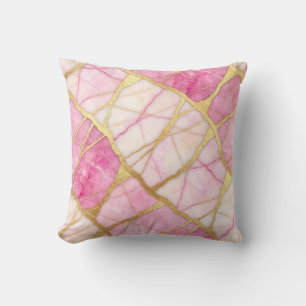 Hot Roze + Gouden Moderne Luxe Marmeren Worp Kusse Kussen
