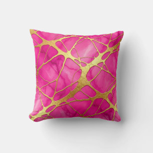 Hot Roze + Gouden Moderne Luxe Marmeren Worp Kusse Kussen