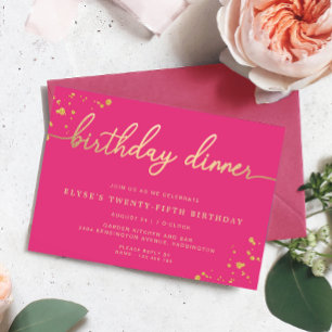 Hot-roze goudmaaltijd Binnendaagse uitnodiging