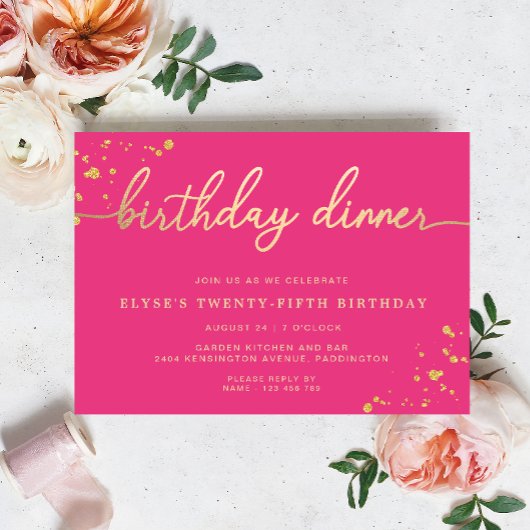 Hot-roze goudmaaltijd Binnendaagse uitnodiging