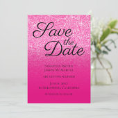 Hot-roze gradiënt Glitter Save The Date (Staand voorkant)