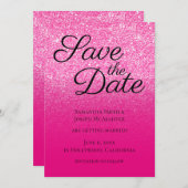 Hot-roze gradiënt Glitter Save The Date (Voorkant / Achterkant)